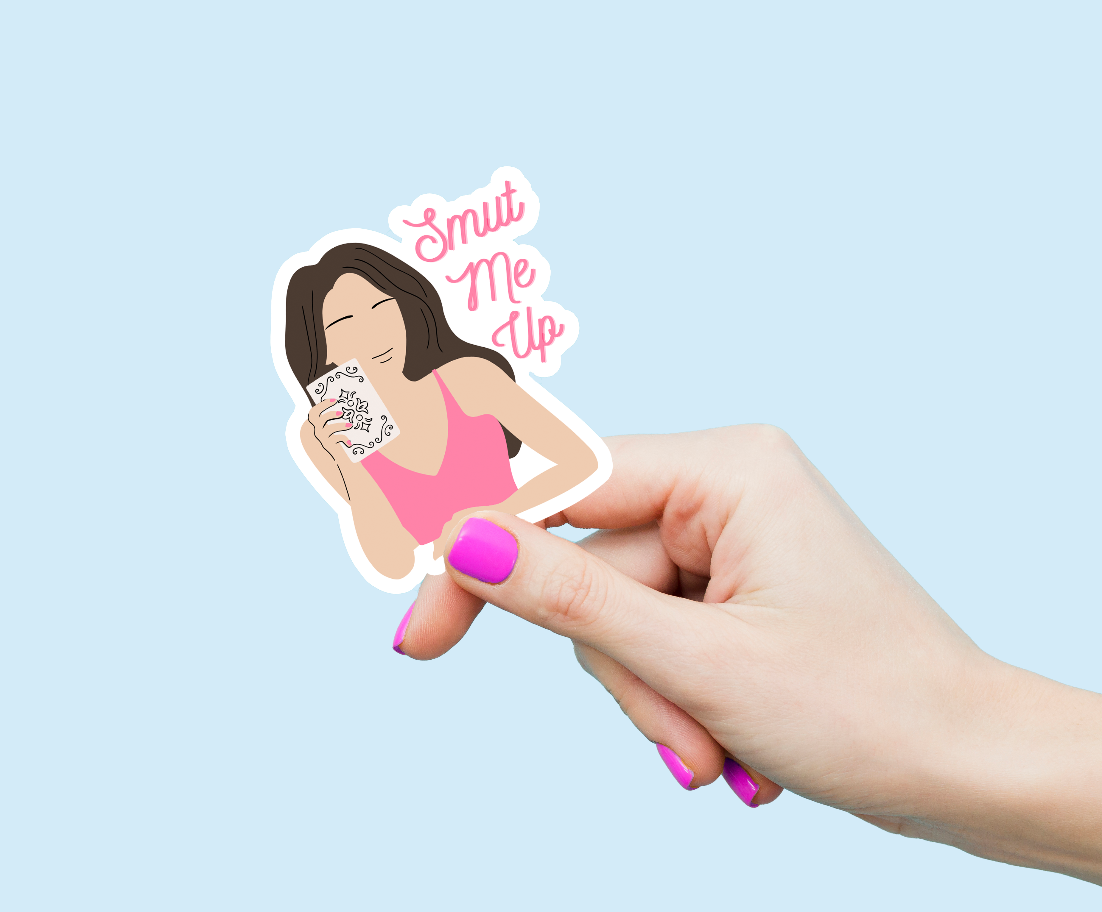 Smut Me Up Dark Brown Hair Weatherproof Vinyl Sticker-0